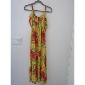 VTG Aloha Fashion Hawaiian Dress Yellow Hibiscus Rayon Smocked OS NWT